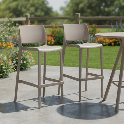 Set of Two 30" Taupe Heavy Duty Plastic Low Back Outdoor Bar Height Chairs HomeRoots