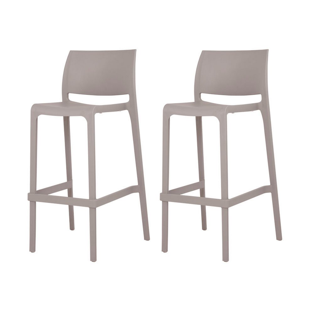 Set of Two 30" Taupe Heavy Duty Plastic Low Back Outdoor Bar Height Chairs HomeRoots