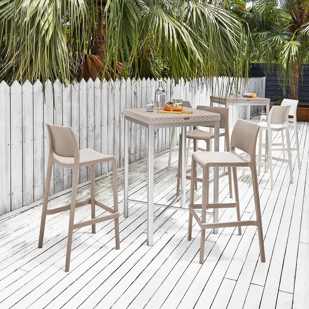 Set of Two 30" Taupe Heavy Duty Plastic Low Back Outdoor Bar Height Chairs HomeRoots