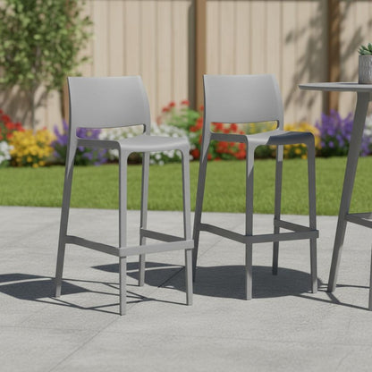 Set of Two 30" Gray Heavy Duty Plastic Low Back Outdoor Bar Height Chairs HomeRoots