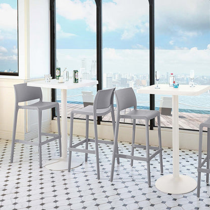 Set of Two 30" Gray Heavy Duty Plastic Low Back Outdoor Bar Height Chairs HomeRoots
