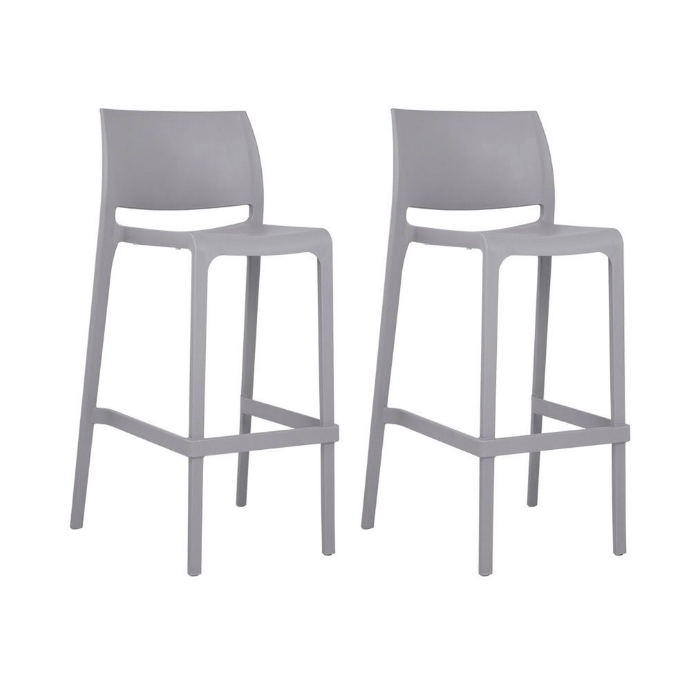 Set of Two 30" Gray Heavy Duty Plastic Low Back Outdoor Bar Height Chairs HomeRoots