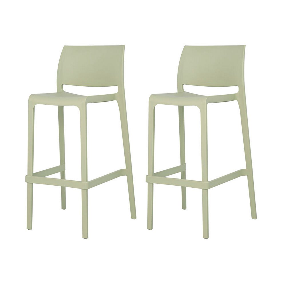 Set of Two 30" Green Heavy Duty Plastic Low Back Outdoor Bar Height Chairs HomeRoots