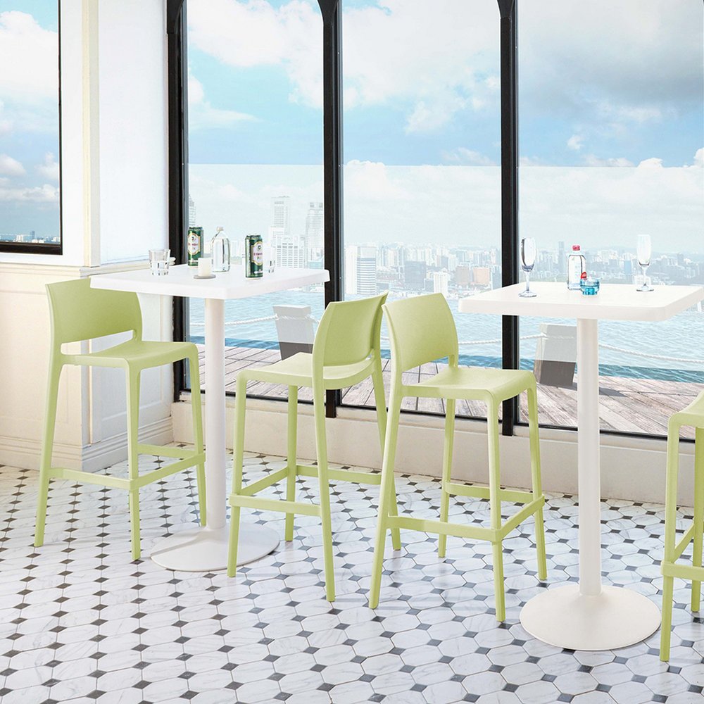 Set of Two 30" Green Heavy Duty Plastic Low Back Outdoor Bar Height Chairs HomeRoots