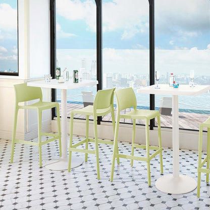 Set of Two 30" Green Heavy Duty Plastic Low Back Outdoor Bar Height Chairs HomeRoots