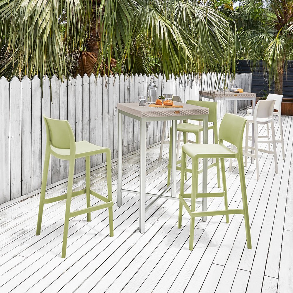 Set of Two 30" Green Heavy Duty Plastic Low Back Outdoor Bar Height Chairs HomeRoots