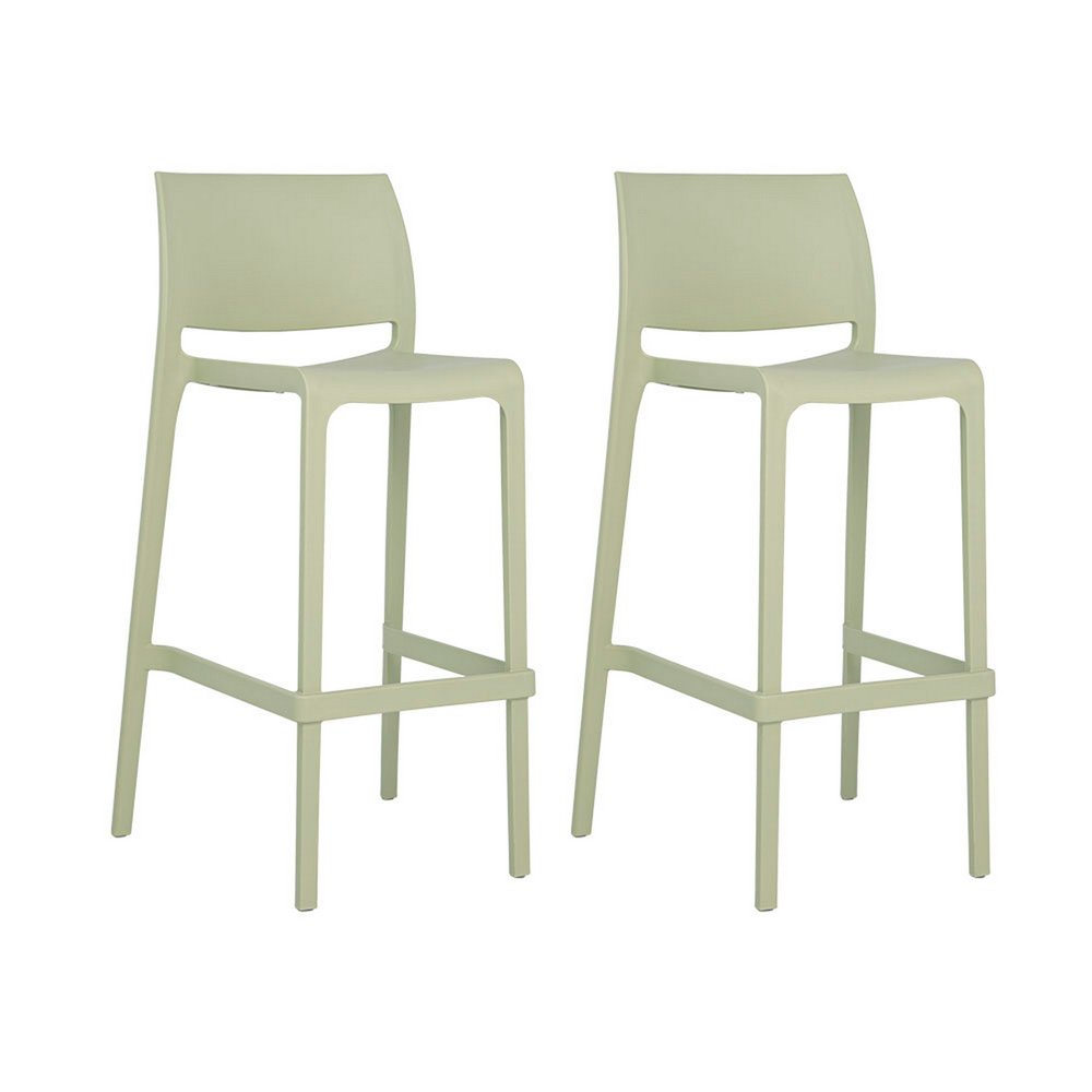 Set of Two 30" Green Heavy Duty Plastic Low Back Outdoor Bar Height Chairs HomeRoots
