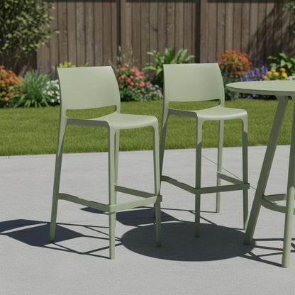 Set of Two 30" Green Heavy Duty Plastic Low Back Outdoor Bar Height Chairs HomeRoots