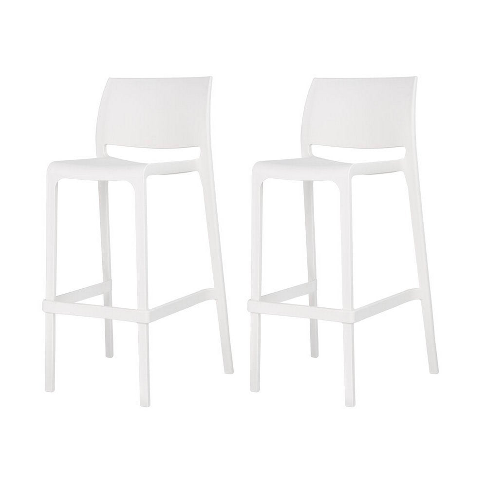 Set of Two 30" White Heavy Duty Plastic Low Back Outdoor Bar Height Chairs HomeRoots