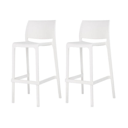 Set of Two 30" White Heavy Duty Plastic Low Back Outdoor Bar Height Chairs HomeRoots