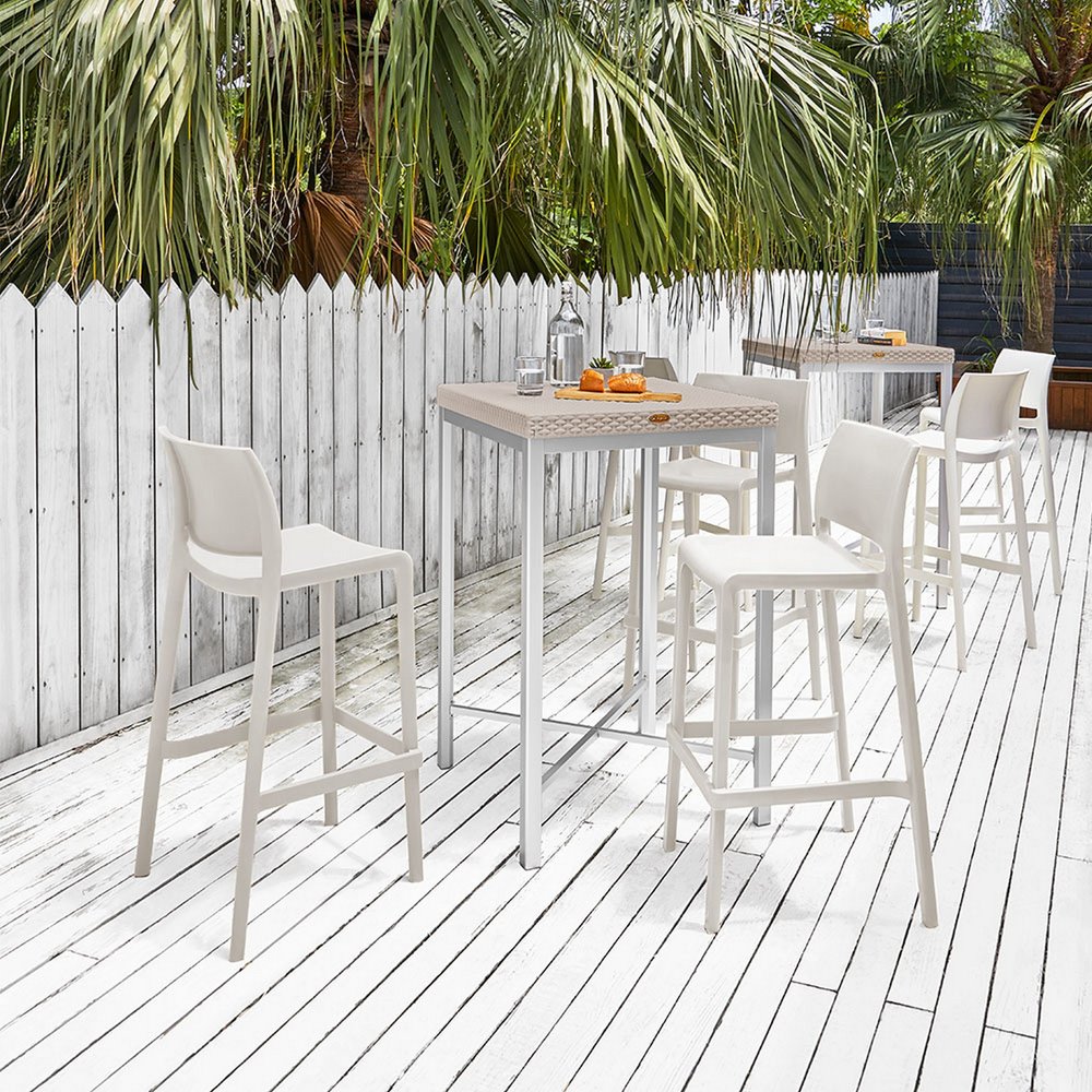 Set of Two 30" White Heavy Duty Plastic Low Back Outdoor Bar Height Chairs HomeRoots