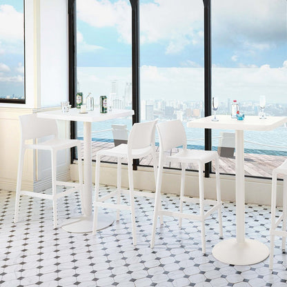 Set of Two 30" White Heavy Duty Plastic Low Back Outdoor Bar Height Chairs HomeRoots