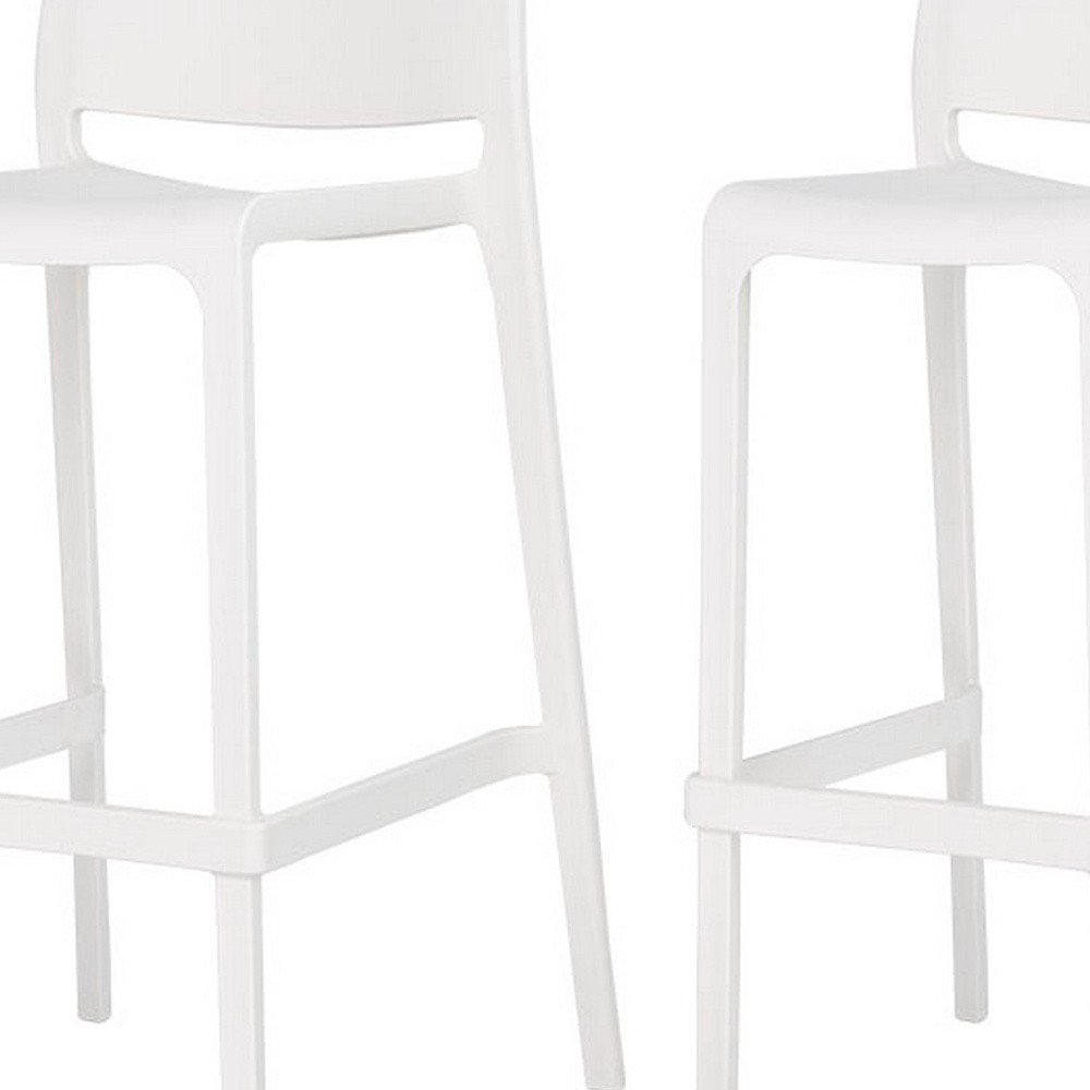 Set of Two 30" White Heavy Duty Plastic Low Back Outdoor Bar Height Chairs HomeRoots