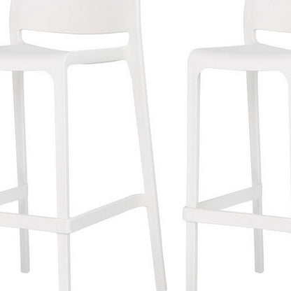 Set of Two 30" White Heavy Duty Plastic Low Back Outdoor Bar Height Chairs HomeRoots