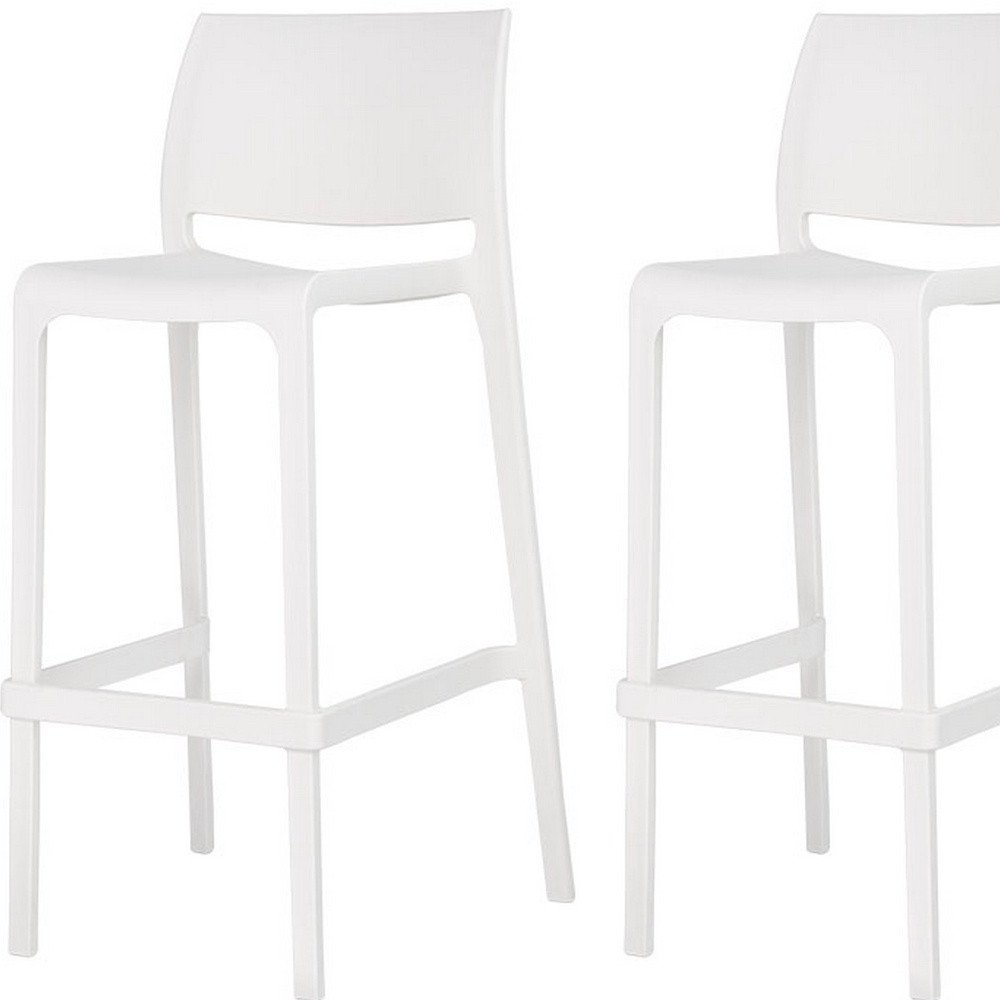Set of Two 30" White Heavy Duty Plastic Low Back Outdoor Bar Height Chairs HomeRoots