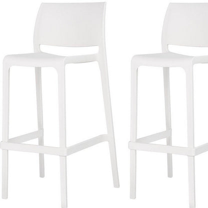 Set of Two 30" White Heavy Duty Plastic Low Back Outdoor Bar Height Chairs HomeRoots