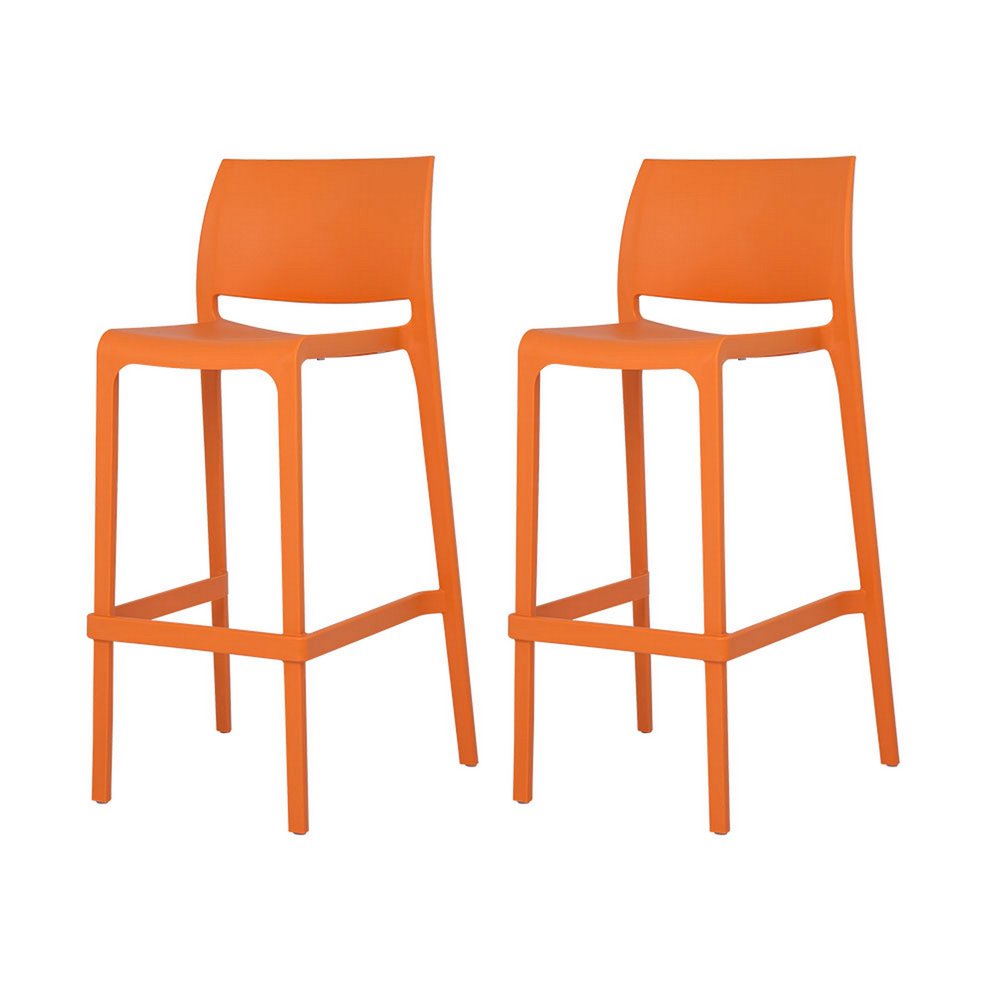 Set of Two 30" Orange Heavy Duty Plastic Low Back Outdoor Bar Height Chairs HomeRoots
