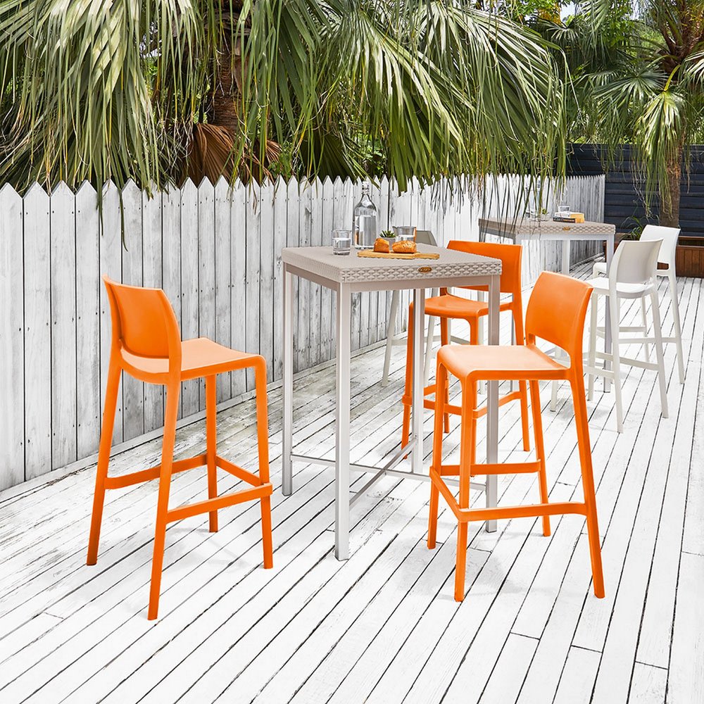 Set of Two 30" Orange Heavy Duty Plastic Low Back Outdoor Bar Height Chairs HomeRoots