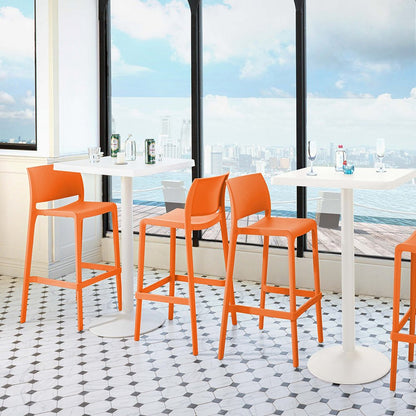 Set of Two 30" Orange Heavy Duty Plastic Low Back Outdoor Bar Height Chairs HomeRoots