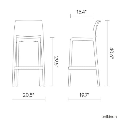 Set of Two 30" Orange Heavy Duty Plastic Low Back Outdoor Bar Height Chairs HomeRoots