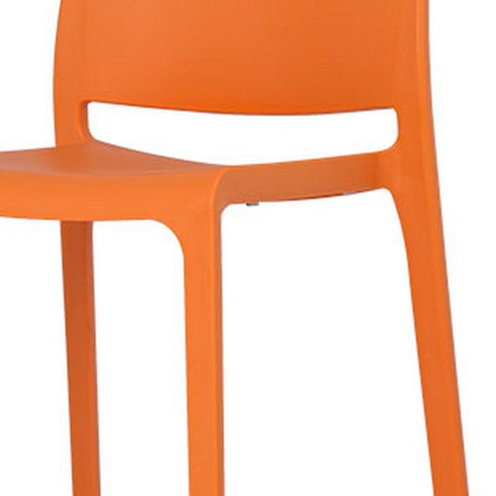 Set of Two 30" Orange Heavy Duty Plastic Low Back Outdoor Bar Height Chairs HomeRoots