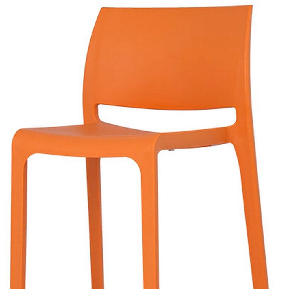Set of Two 30" Orange Heavy Duty Plastic Low Back Outdoor Bar Height Chairs HomeRoots