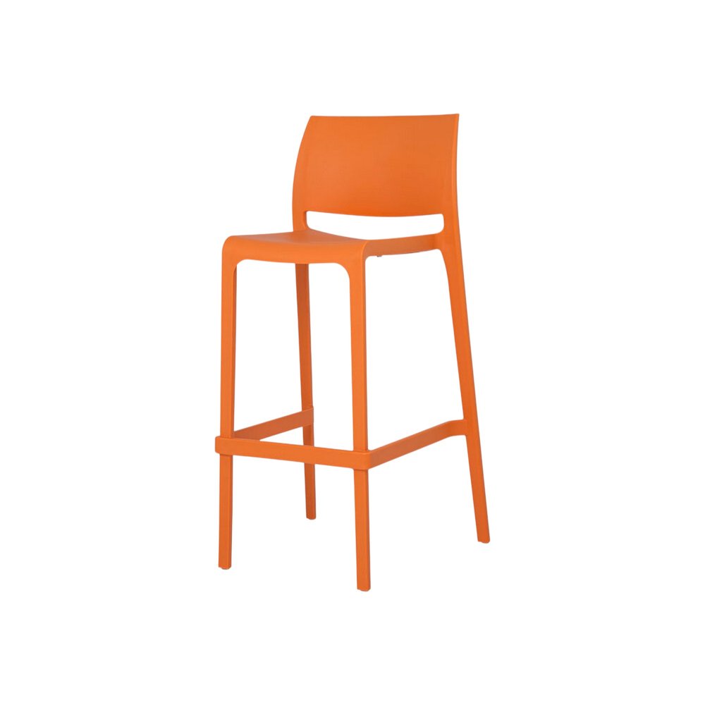 Set of Two 30" Orange Heavy Duty Plastic Low Back Outdoor Bar Height Chairs HomeRoots