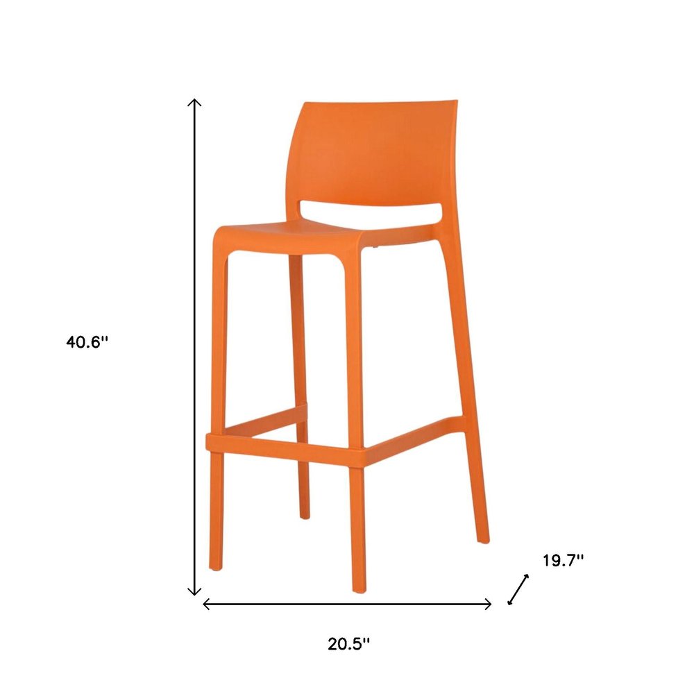Set of Two 30" Orange Heavy Duty Plastic Low Back Outdoor Bar Height Chairs HomeRoots