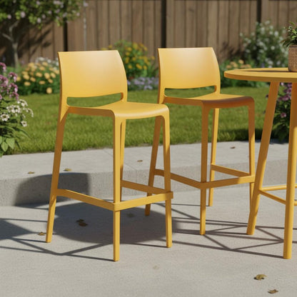 Set of Two 30" Yellow Heavy Duty Plastic Low Back Outdoor Bar Height Chairs HomeRoots