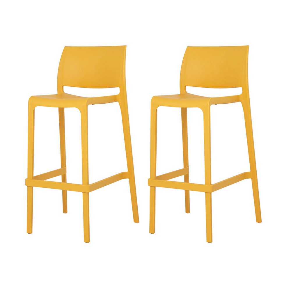 Set of Two 30" Yellow Heavy Duty Plastic Low Back Outdoor Bar Height Chairs HomeRoots