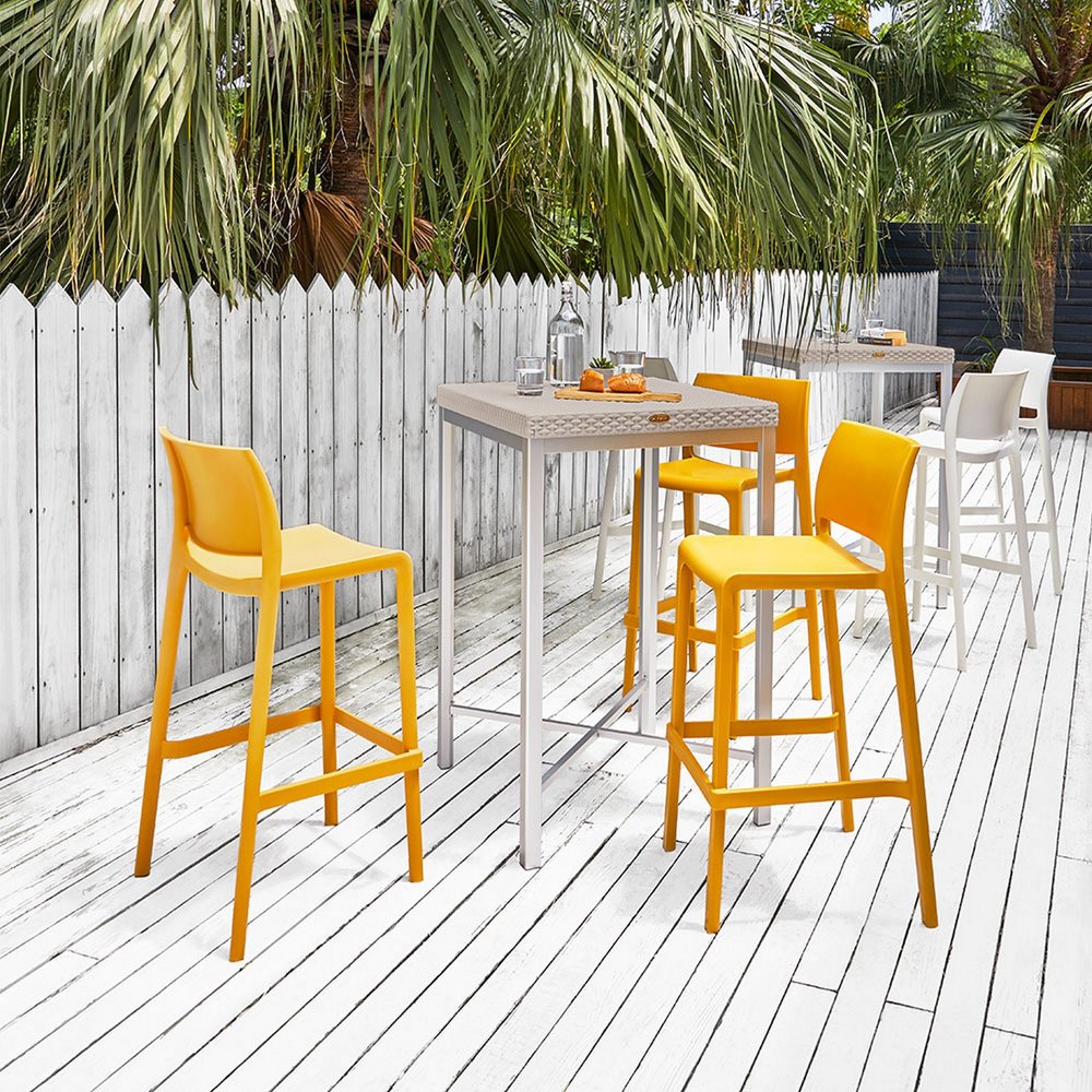 Set of Two 30" Yellow Heavy Duty Plastic Low Back Outdoor Bar Height Chairs HomeRoots