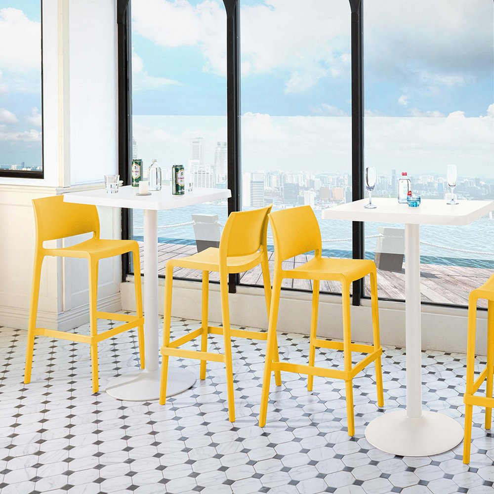 Set of Two 30" Yellow Heavy Duty Plastic Low Back Outdoor Bar Height Chairs HomeRoots