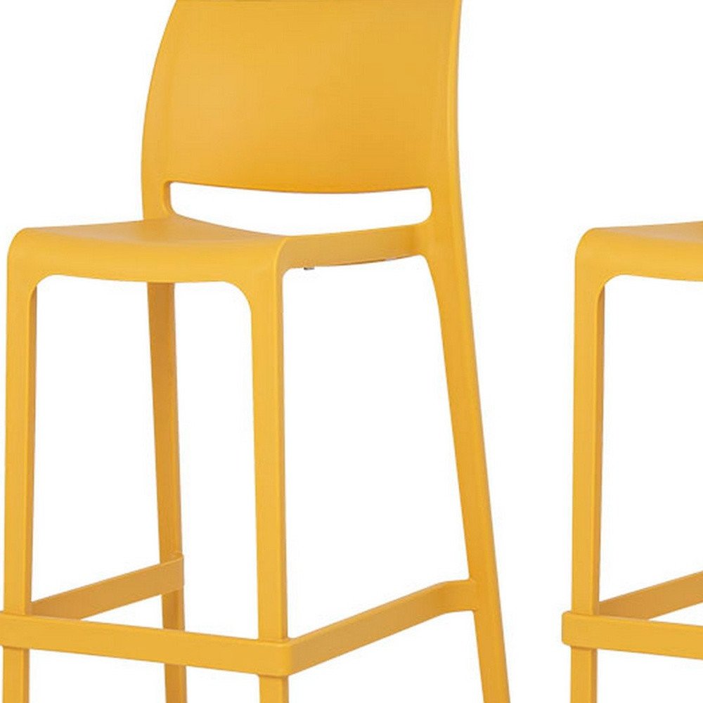 Set of Two 30" Yellow Heavy Duty Plastic Low Back Outdoor Bar Height Chairs HomeRoots