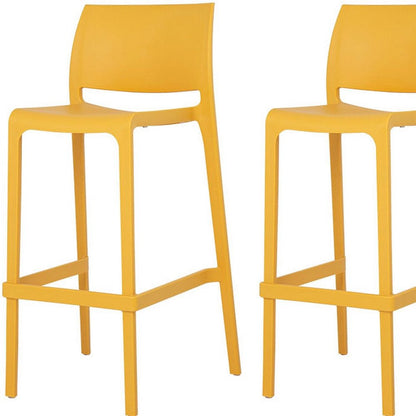 Set of Two 30" Yellow Heavy Duty Plastic Low Back Outdoor Bar Height Chairs HomeRoots