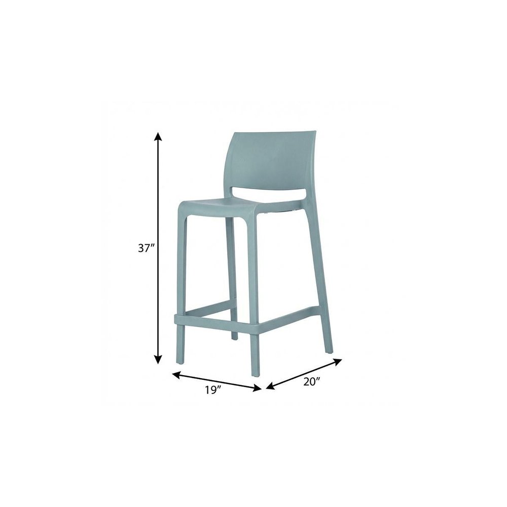 Set of Two 26" Baby Blue Heavy Duty Plastic Low Back Outdoor Counter Height Bar Chairs HomeRoots