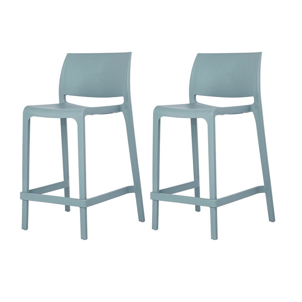 Set of Two 26" Baby Blue Heavy Duty Plastic Low Back Outdoor Counter Height Bar Chairs HomeRoots