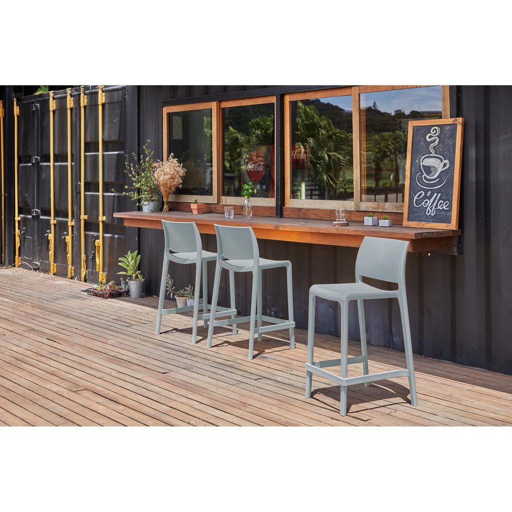 Set of Two 26" Baby Blue Heavy Duty Plastic Low Back Outdoor Counter Height Bar Chairs HomeRoots