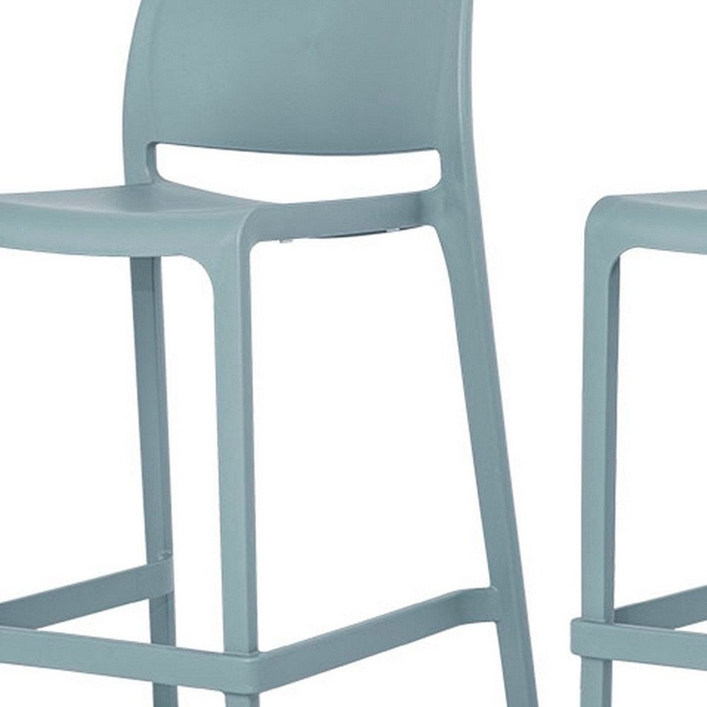 Set of Two 26" Baby Blue Heavy Duty Plastic Low Back Outdoor Counter Height Bar Chairs HomeRoots