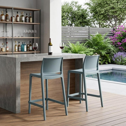 Set of Two 26" Baby Blue Heavy Duty Plastic Low Back Outdoor Counter Height Bar Chairs HomeRoots