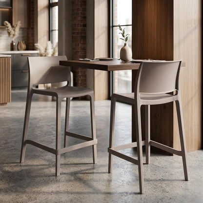 Set of Two 26" Taupe Heavy Duty Plastic Low Back Outdoor Counter Height Bar Chairs HomeRoots