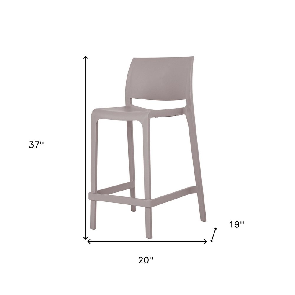 Set of Two 26" Taupe Heavy Duty Plastic Low Back Outdoor Counter Height Bar Chairs HomeRoots