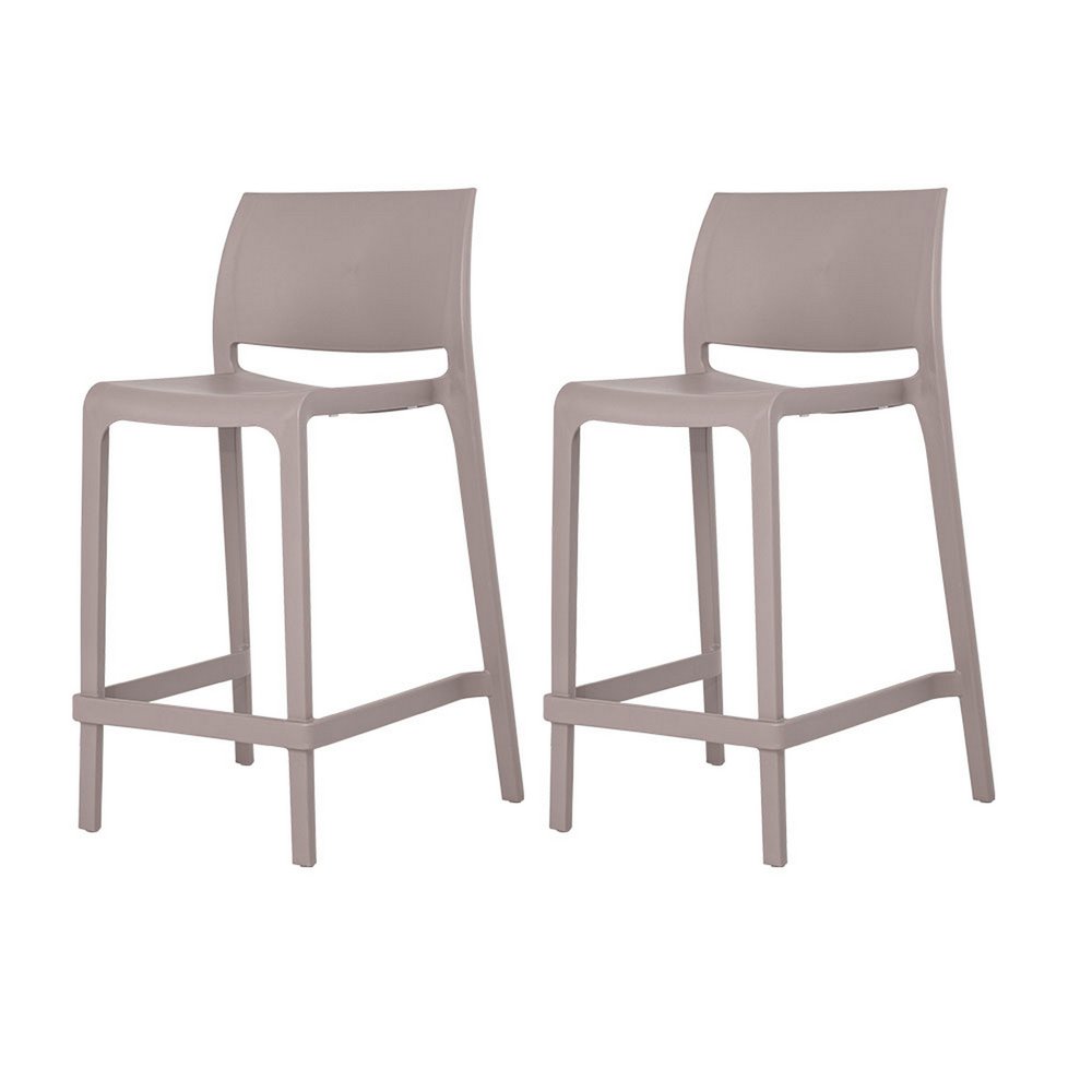 Set of Two 26" Taupe Heavy Duty Plastic Low Back Outdoor Counter Height Bar Chairs HomeRoots