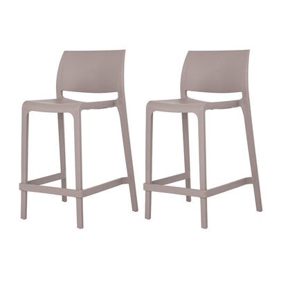 Set of Two 26" Taupe Heavy Duty Plastic Low Back Outdoor Counter Height Bar Chairs HomeRoots
