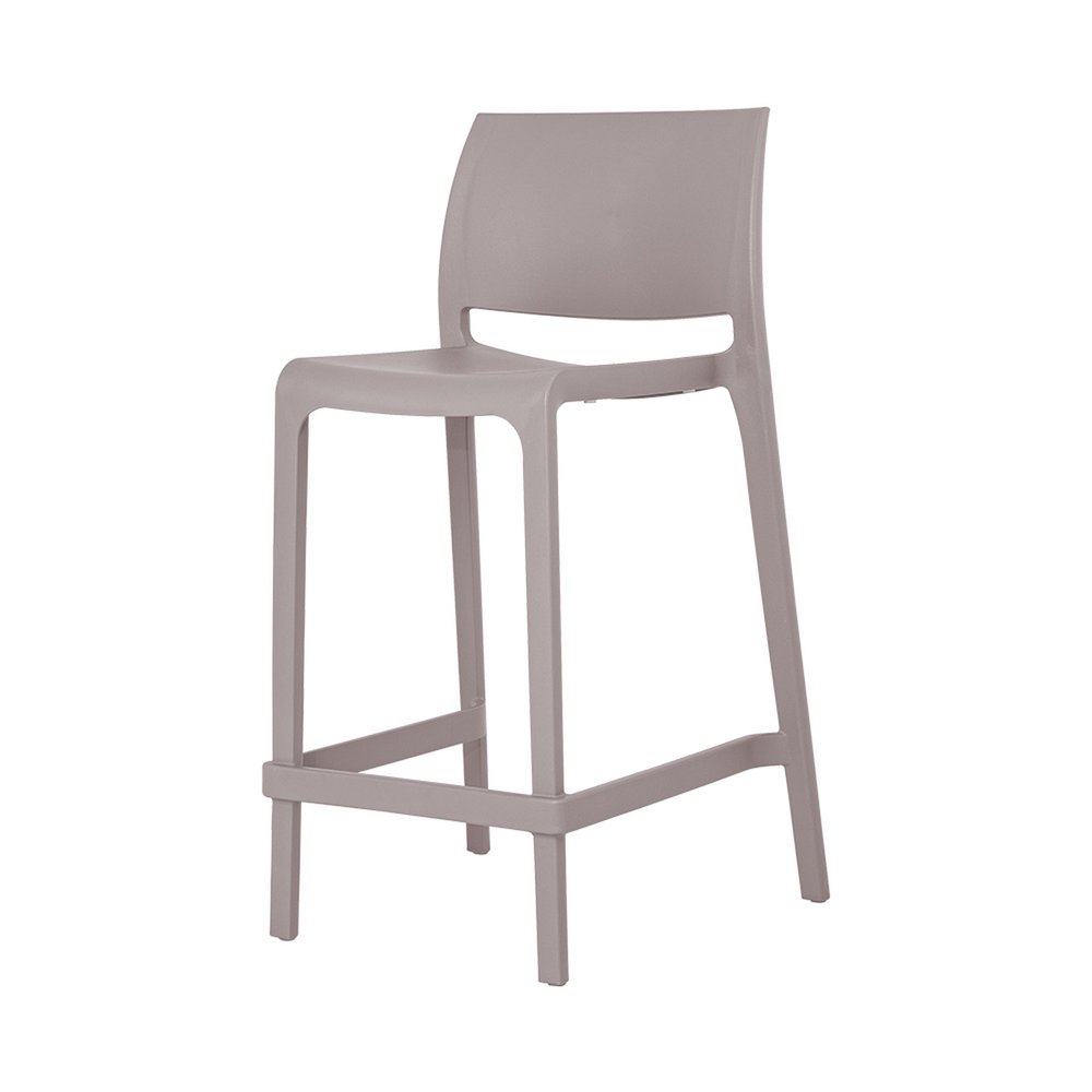 Set of Two 26" Taupe Heavy Duty Plastic Low Back Outdoor Counter Height Bar Chairs HomeRoots