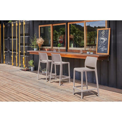 Set of Two 26" Taupe Heavy Duty Plastic Low Back Outdoor Counter Height Bar Chairs HomeRoots
