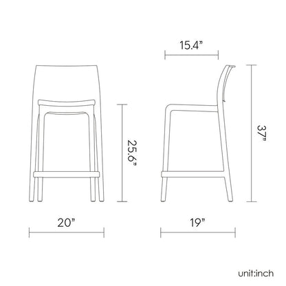 Set of Two 26" Taupe Heavy Duty Plastic Low Back Outdoor Counter Height Bar Chairs HomeRoots