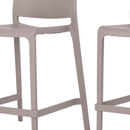 Set of Two 26" Taupe Heavy Duty Plastic Low Back Outdoor Counter Height Bar Chairs HomeRoots