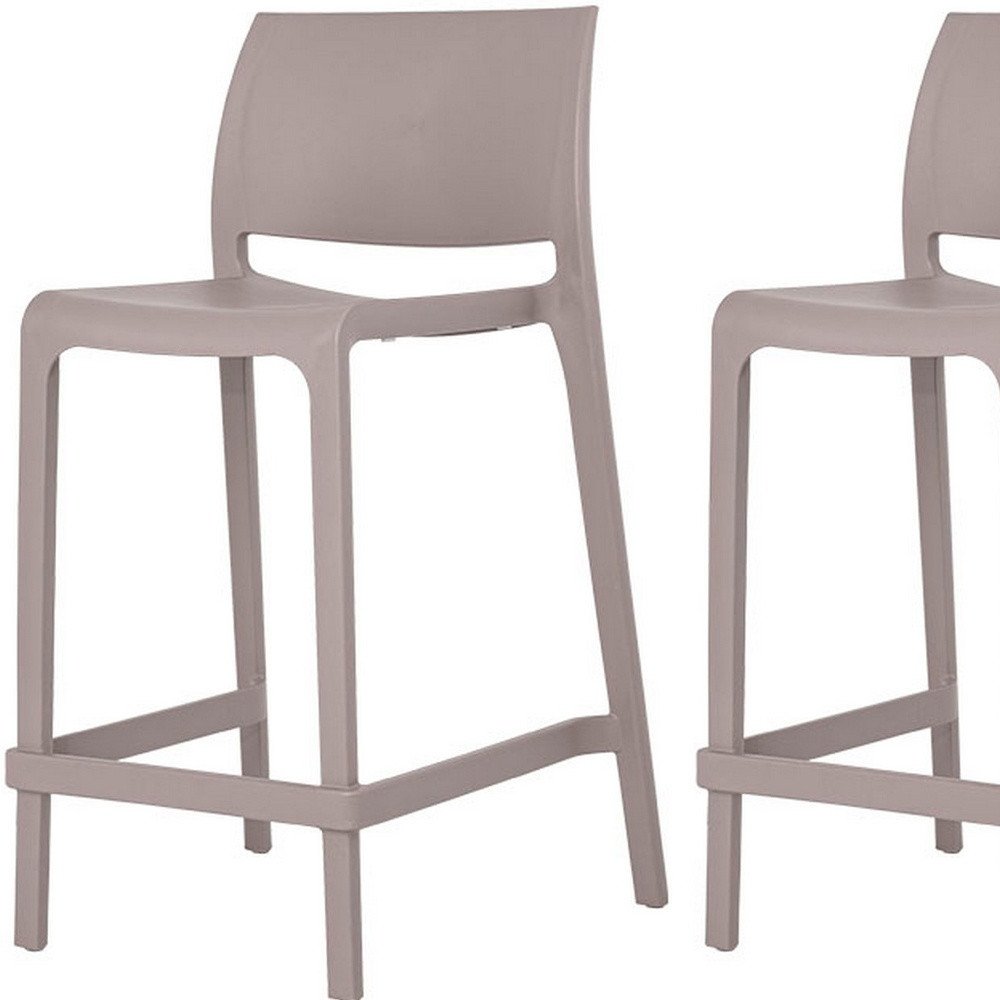 Set of Two 26" Taupe Heavy Duty Plastic Low Back Outdoor Counter Height Bar Chairs HomeRoots
