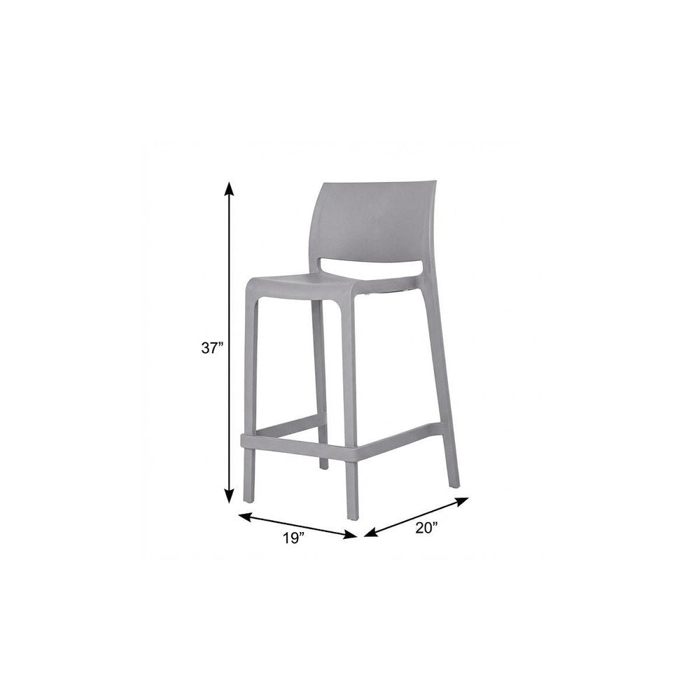 Set of Two 26" Gray Heavy Duty Plastic Low Back Outdoor Counter Height Bar Chairs HomeRoots