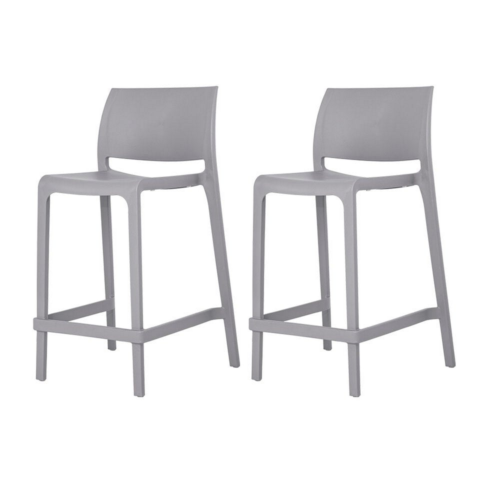 Set of Two 26" Gray Heavy Duty Plastic Low Back Outdoor Counter Height Bar Chairs HomeRoots